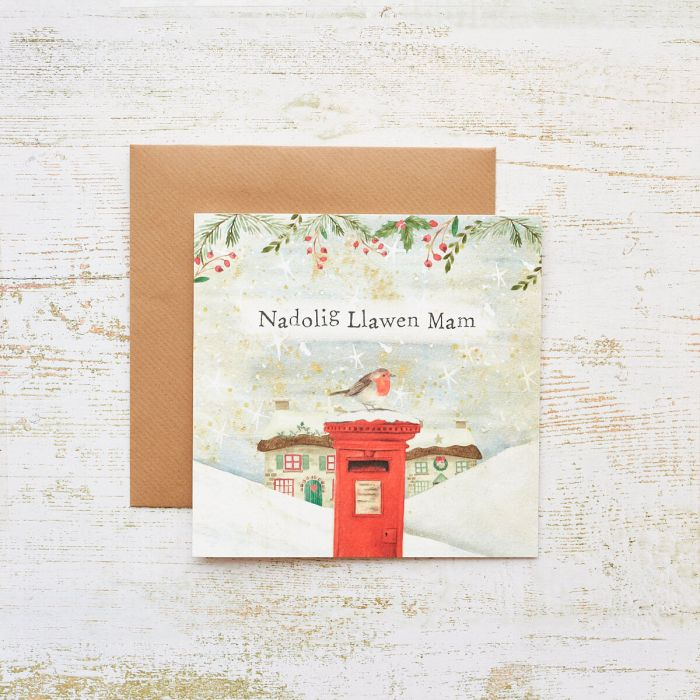 Christmas card 'Nadolig Llawen Mam' postbox