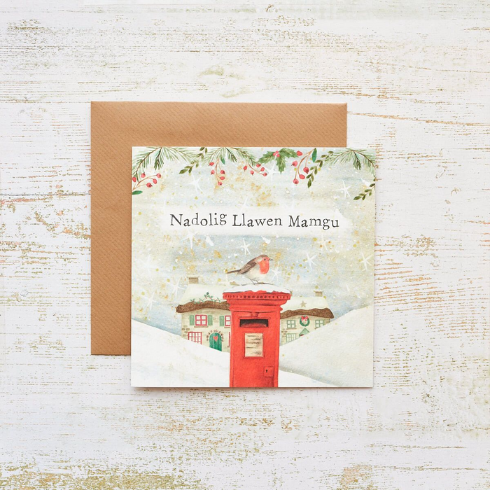 Christmas card 'Nadolig Llawen Mamgu' postbox