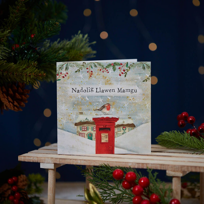 Christmas card 'Nadolig Llawen Mamgu' postbox