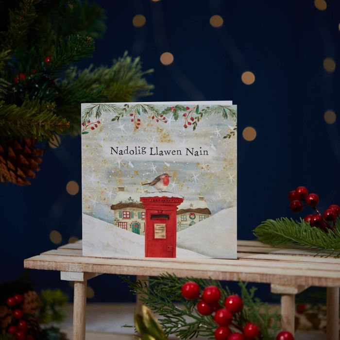 Christmas card 'Nadolig Llawen Nain' postbox