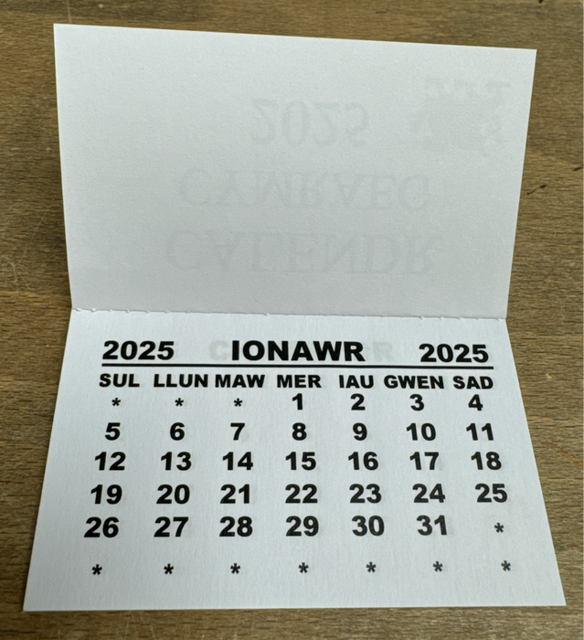 Welsh Calendar Tab 'Calendr Cymraeg 2025'