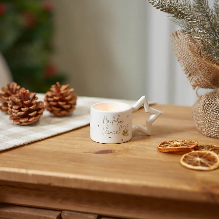 Nadolig Llawen tea light holder - Festive Foilage