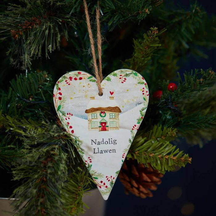 Christmas Heart Hanger - Nadolig Llawen - Cottage