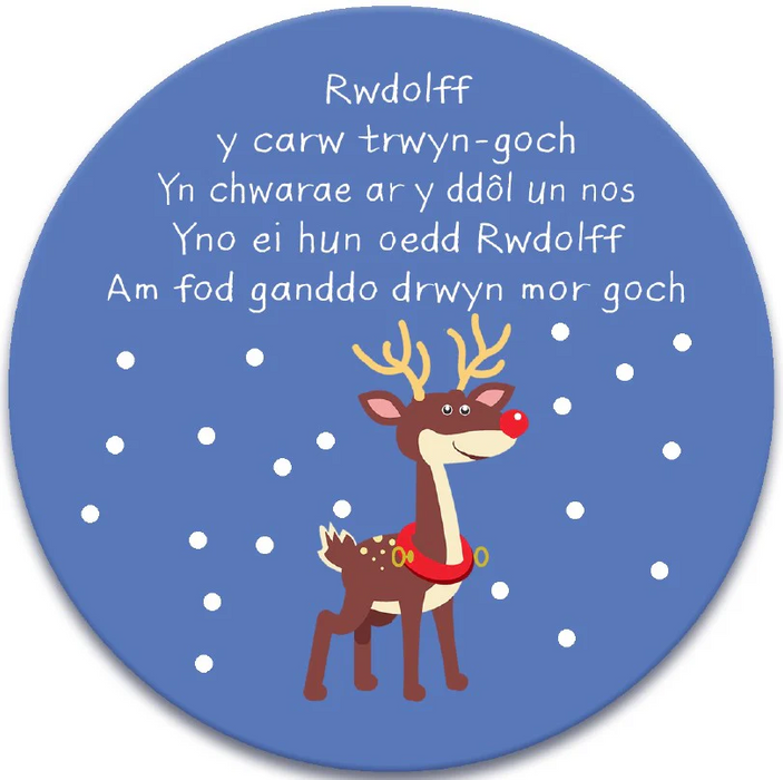 Welsh coaster 'Rwdolff y carw trwyn-goch..' Rudolph