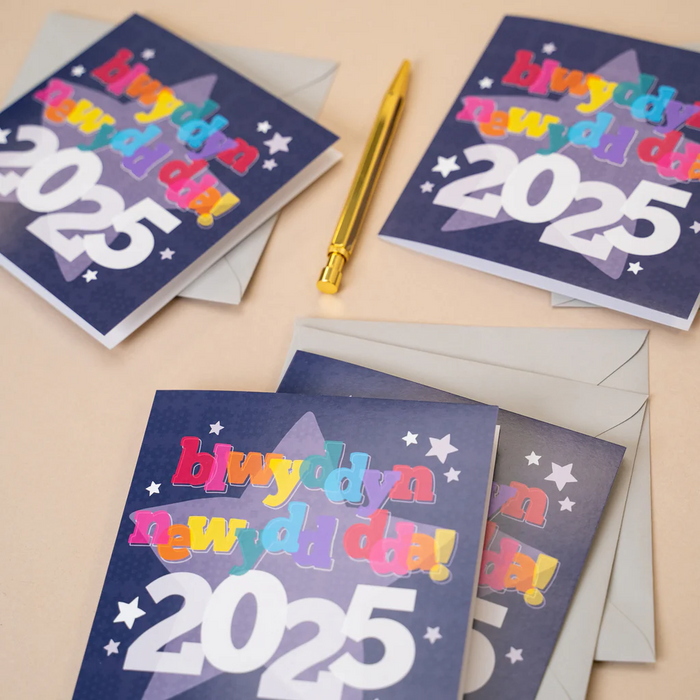 Welsh new year cards 'Blwyddyn newydd dda! 2025' - set of 4