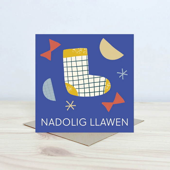 Welsh Christmas card 'Nadolig Llawen' stocking