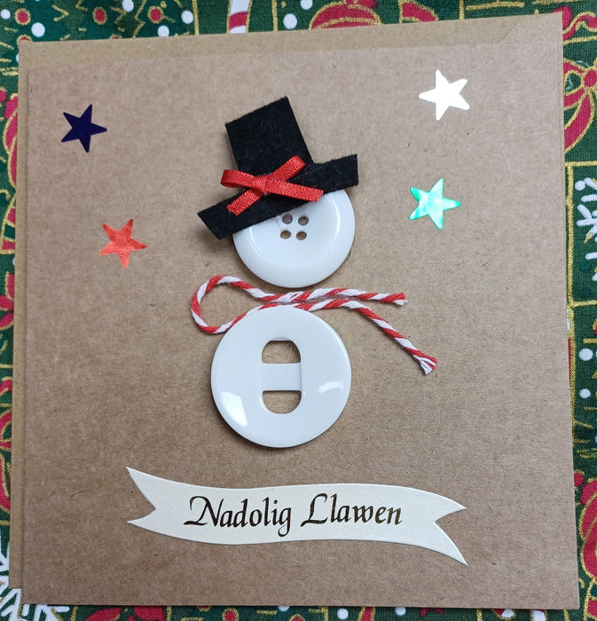 Handmade Welsh Christmas card 'Nadolig Llawen' - snowman