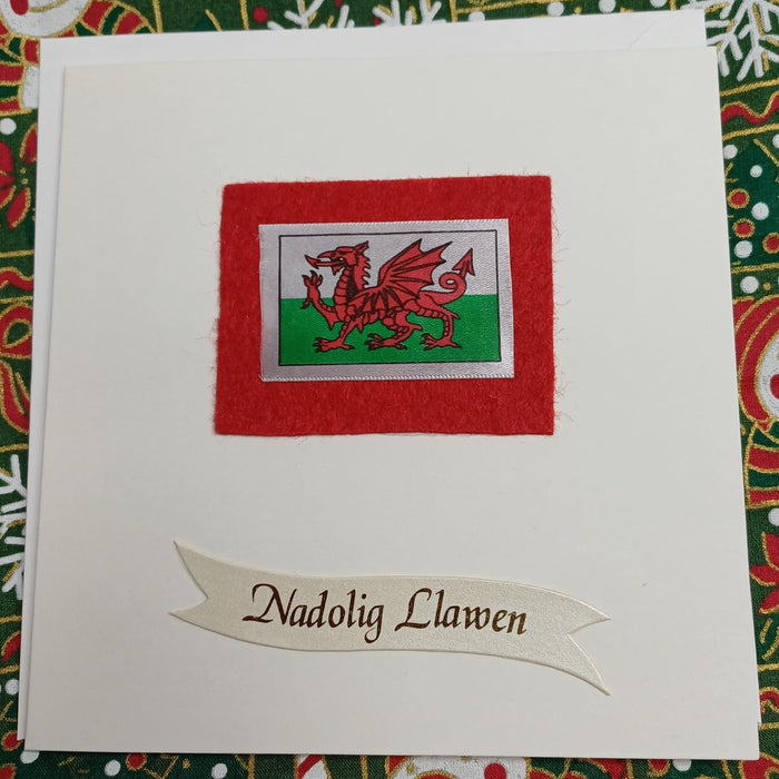 Handmade Welsh Christmas card 'Nadolig Llawen' - red dragon