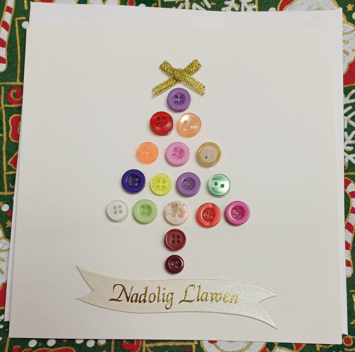 Handmade Welsh Christmas card 'Nadolig Llawen' - buttons