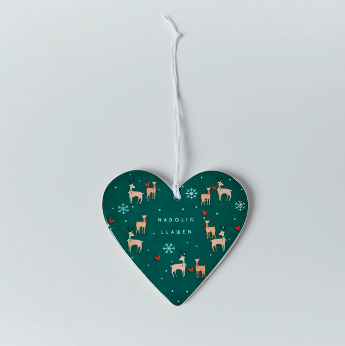 Ceramic Christmas Decoration - Nadolig Llawen - Ditsy Deer