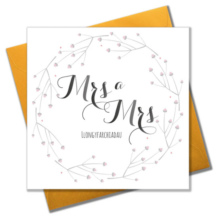 Wedding card 'Mrs a Mrs Llongyfarchiadau'