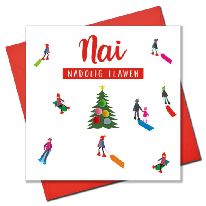 Christmas card 'Nadolig Llawen Nai' - Nephew - Pompoms