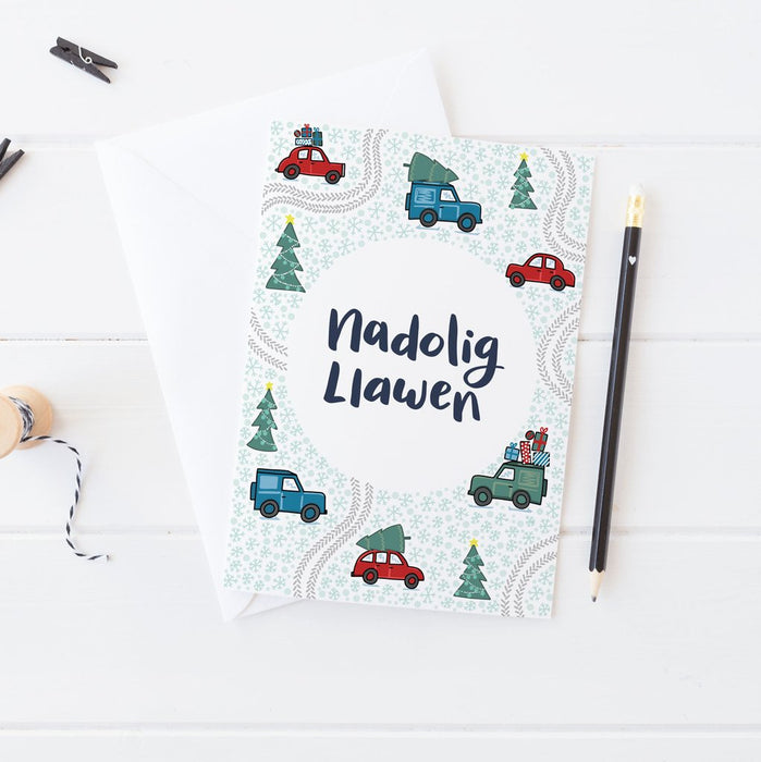 Christmas card 'Nadolig Llawen' - Cars and 4x4